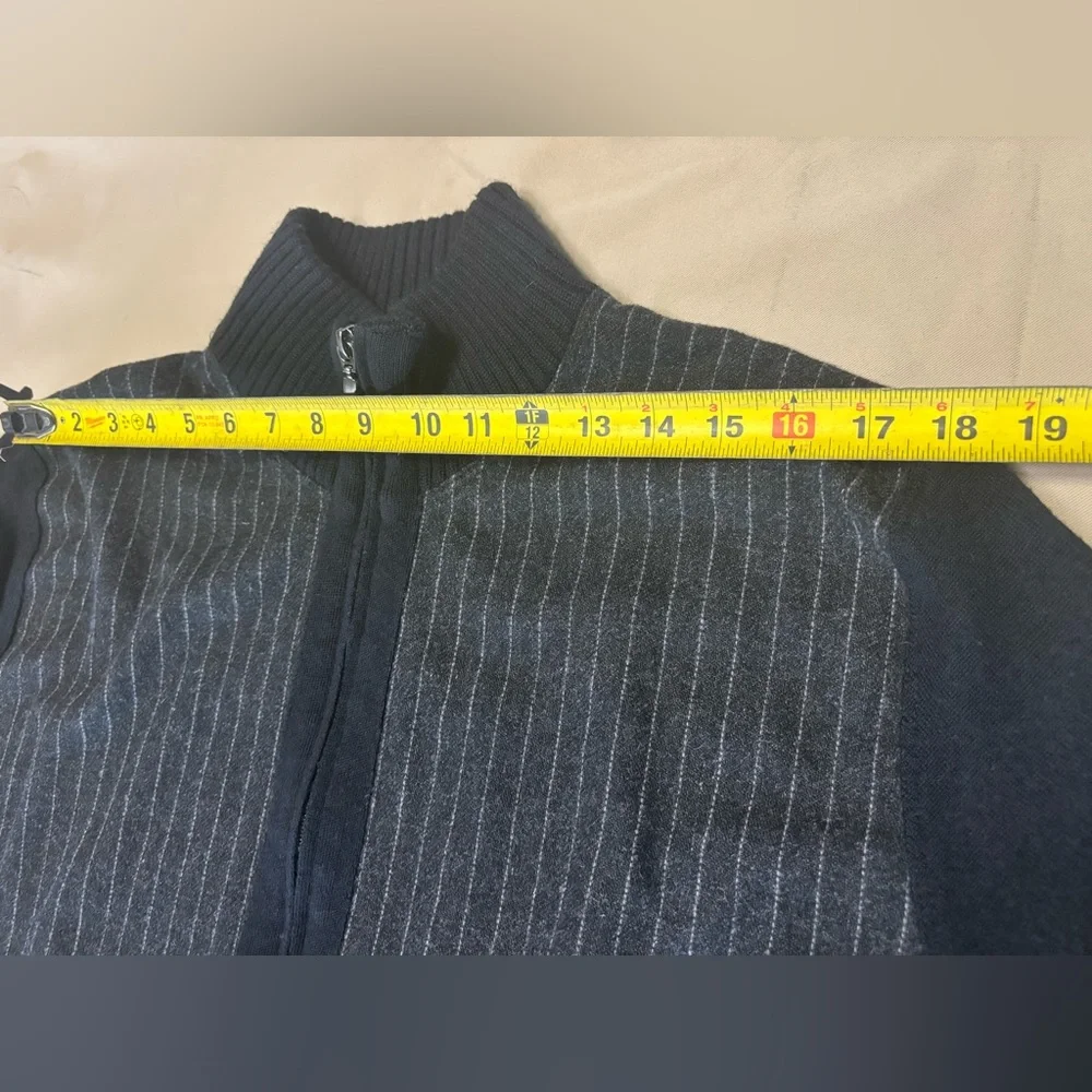 Codice Black and Gray Zip-Up‎ Sweater Merino Wool Blend w/ Elbow Patches
